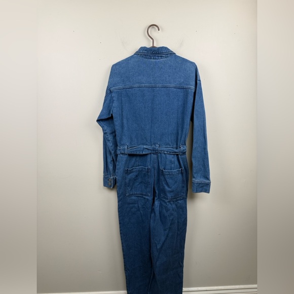ICONE by Simon’s long sleeve cotton belted denim jean jumpsuit medium - Picture 9 of 12